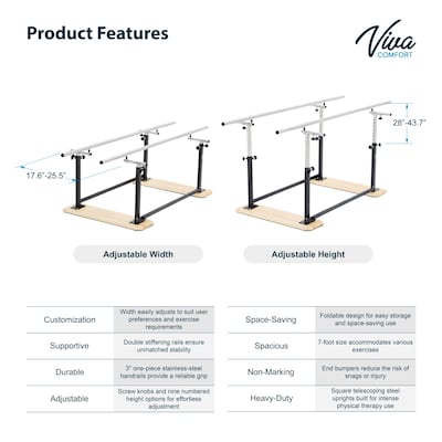 Viva Comfort 7 ft. Steel Foldable Physical Therapy Parallel Bars, 350lb Capacity, Black (ME905-01-MK)