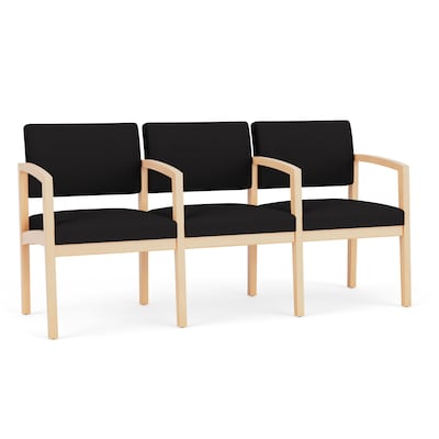 Lesro Lenox Wood Fabric 3-Seat Waiting Reception Tandem Seating, Open House Black/Natural (LW3103.WN