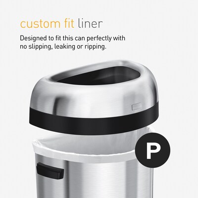 simplehuman 60L Semi-Round Can, Matte Black Heavy-Gauge Steel, Indoor Trash Can with Open Lid, 16 Gallon (CW1497)