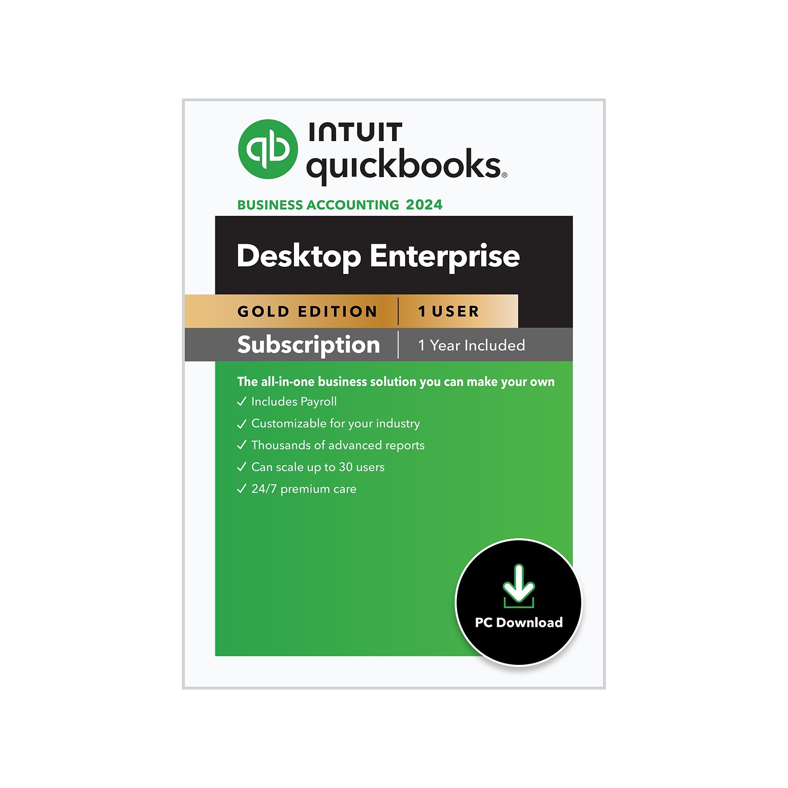 QuickBooks Desktop Enterprise Gold 2024 for 1 User, 1-Year Subscription, Windows, Download (5102308)