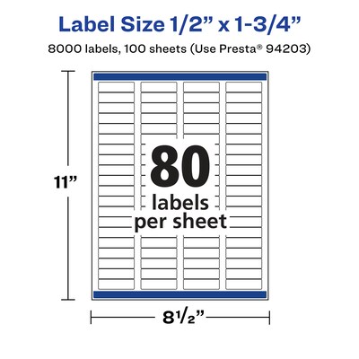 Avery Laser/Inkjet Multipurpose Rectangle Labels, 0.5" x 1.75", Clear, 8000 Labels/Box (94203)