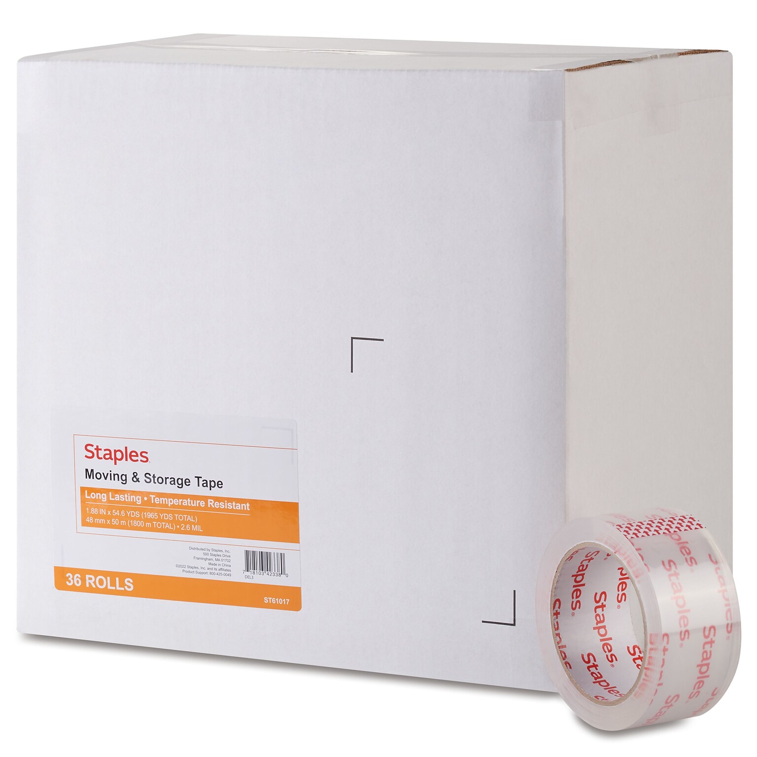 Staples Packing Tape , 1.88 x 54.6 yds., Clear, 36/Rolls (52219)