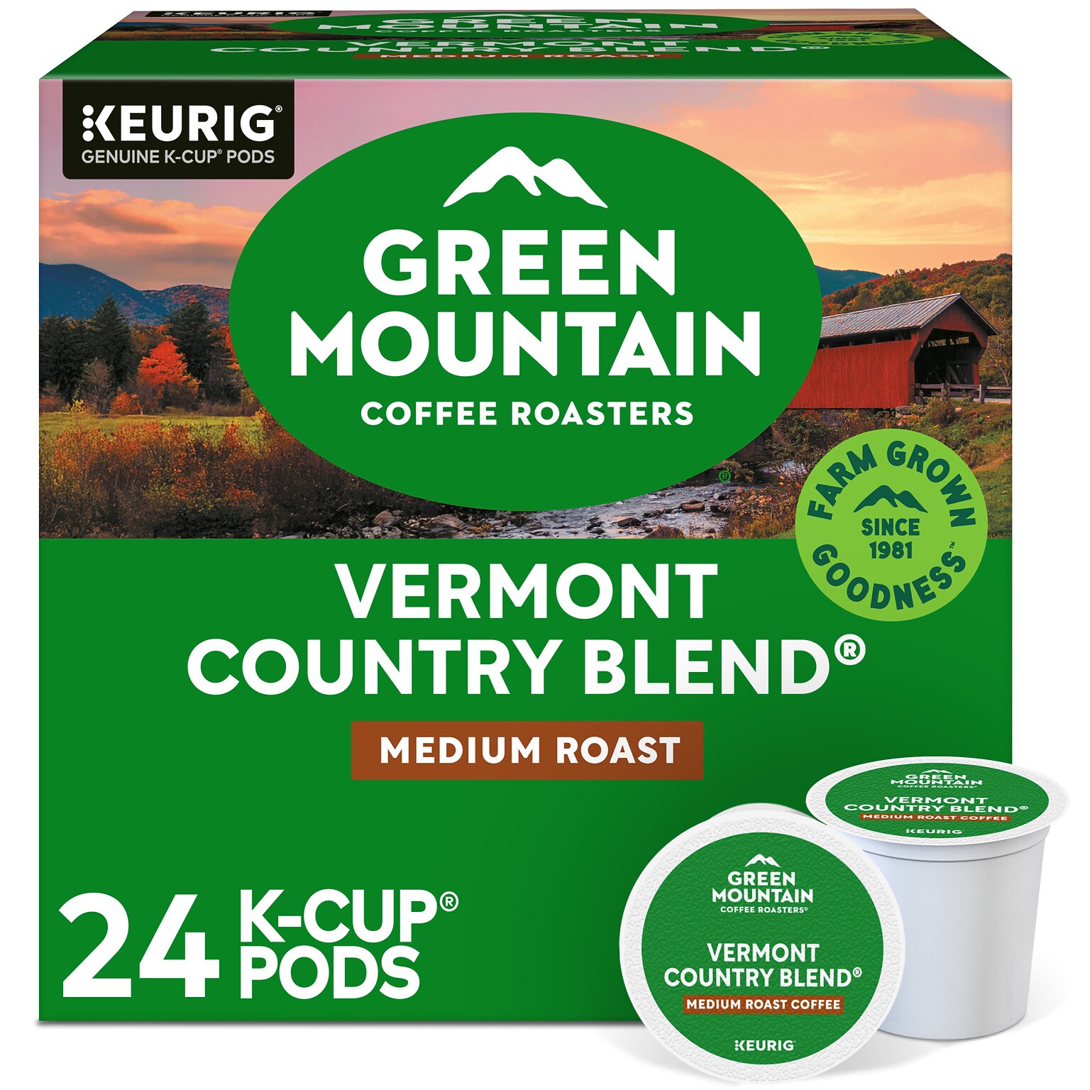 Green Mountain Vermont Country Blend Coffee Keurig® K-Cup® Pods, Medium Roast, 24/Box (6602)
