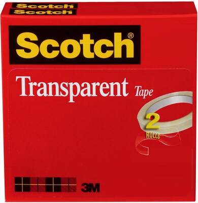 Scotch Transparent Tape, 1/2 in x 2592 in, 2 Tape Rolls, Clear, Refill, Home Office and Back to School Supplies for Classrooms