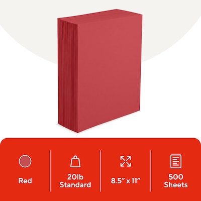 Staples Brights Multipurpose Colored Paper, 20 lbs., 8.5 x 11, Red, 500/Ream (25208)