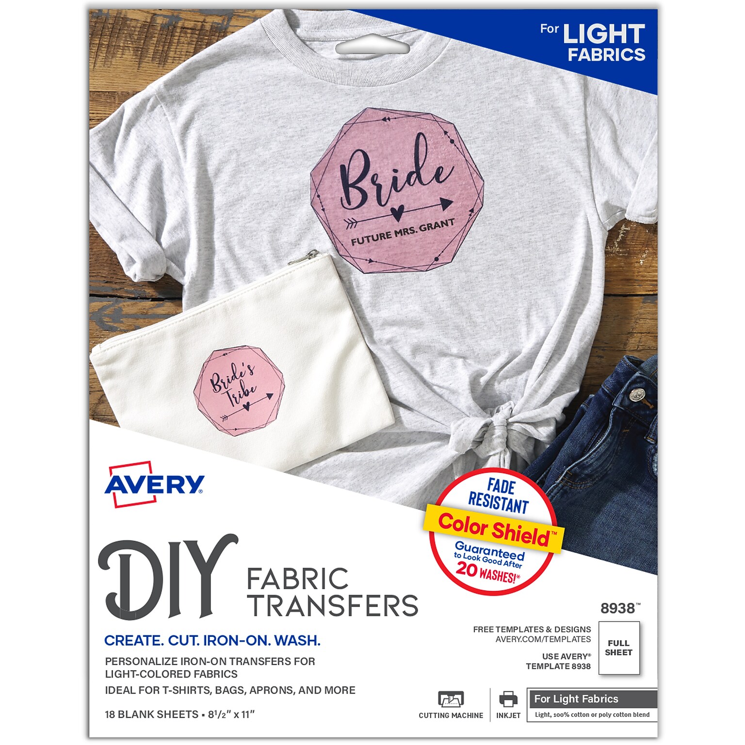 Avery Heat Iron On Transfer Paper for Light Fabrics, 8.5 x 11 (8938)