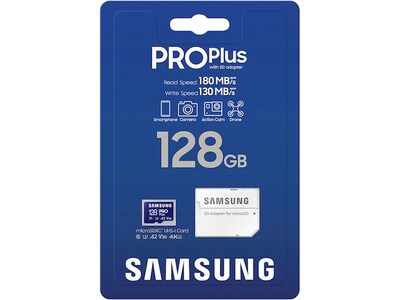 Samsung PRO Plus 128GB microSDXC Memory Card with Adapter, Class 10, UHS-I, V30 (MB-MD128SA/AM)