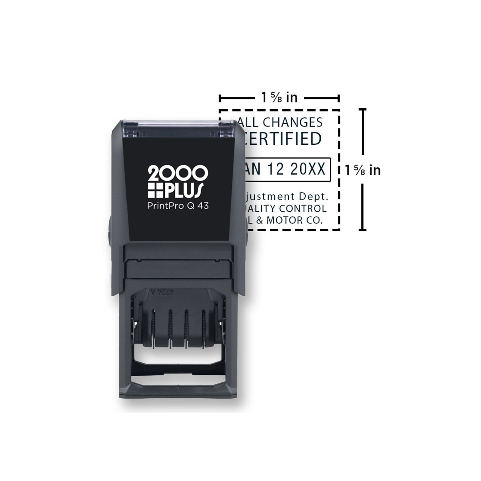 Custom 2000 Plus® Self Inking Q43D Square Economy Plastic Dater, 1-5/8 x 1-5/8