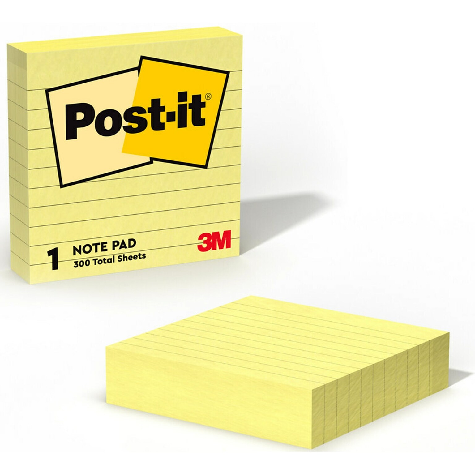 Post-it Notes, 4 x 4, Canary Collection, Lined, 300 Sheet/Pad (675-YL)