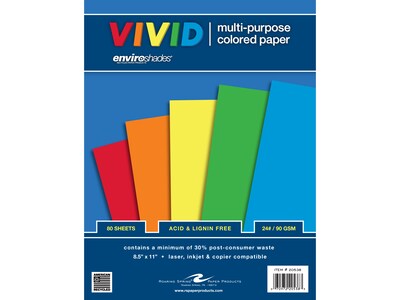 Roaring Spring Paper Products Enviroshades Recycled Colored Paper, 24 lbs., 8.5 x 11, Assorted Col