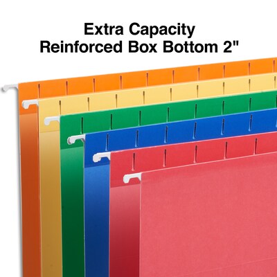 Staples Reinforced Box Bottom Hanging File Folders, 2" Expansion, 1/5-Cut Tab, Letter Size, Assorted, 25/Box (ST20028-CC)