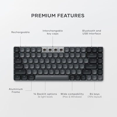 Satechi SM1 Slim Wireless Mechanical Keyboard, Linear Keys, USB-A/C, Dark (ST-KSM1DK-EN)