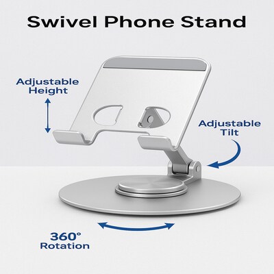 Uncaged Ergonomics 360° Swivel Rotating Adjustable Cell Phone Stand for Desk, Silver (SPS-SILVER)