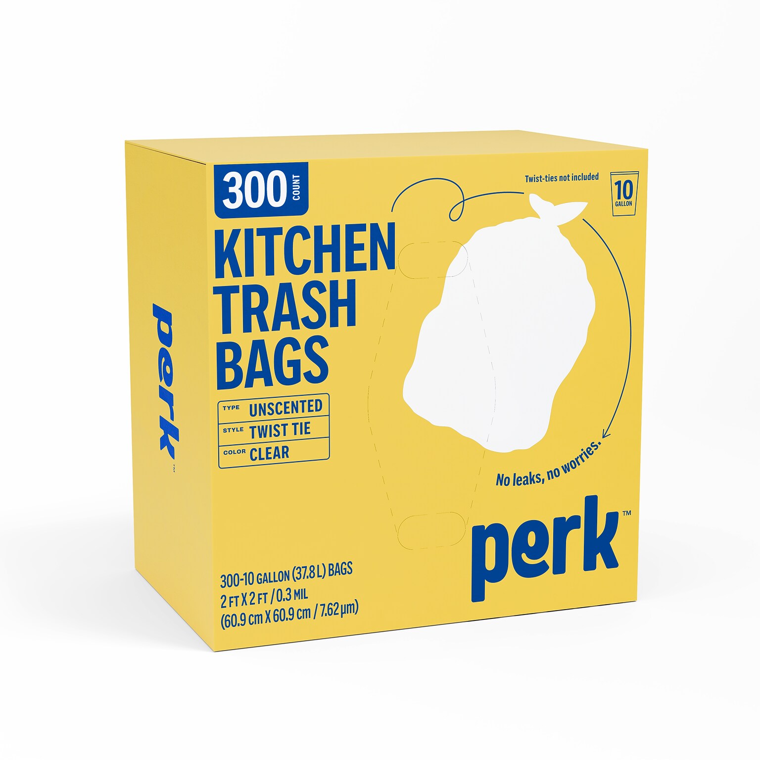 Perk™ 10 Gallon Kitchen Trash Bag, 24 x 24, High Density, 0.36 mil, Clear, 300 Bags/Box (PK56746)