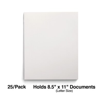 Staples Smooth 2-Pocket Paper Folder with Fasteners, White, 25/Box (50778/27545-CC)