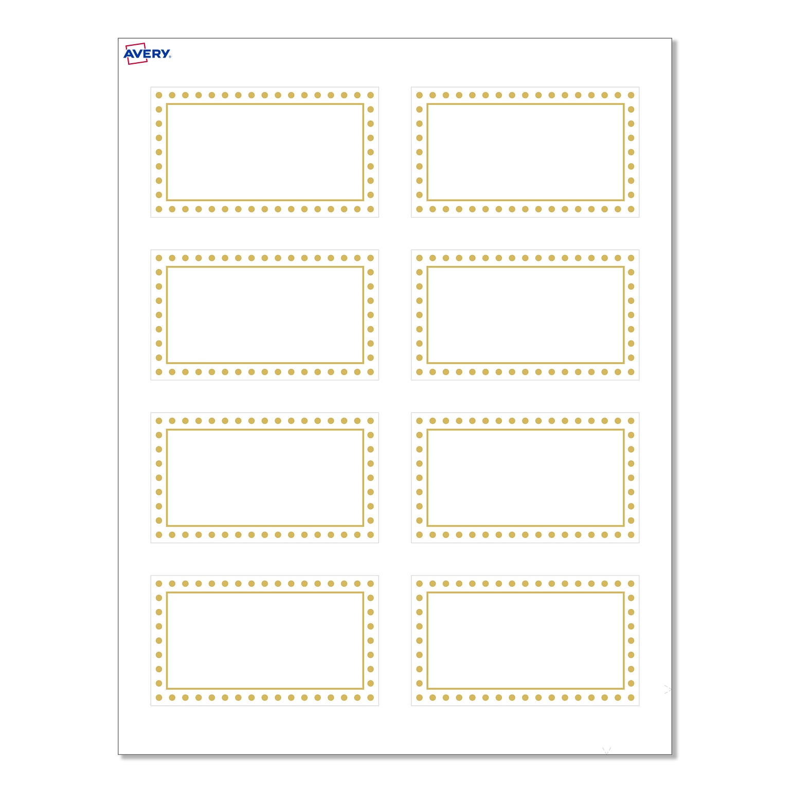 Avery Gold Border w/ Gold Dots Matte Blank Card, White, 80/Pack (S00-D1F)