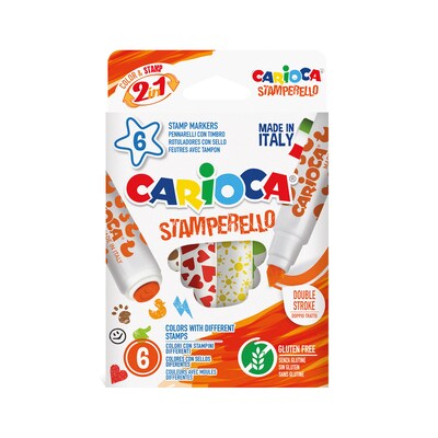 CARIOCA Stamperello Washable Kids Markers, Twin Tip, Assorted Colors, 6/Pack, 2/Bundle (CRA42279-2)