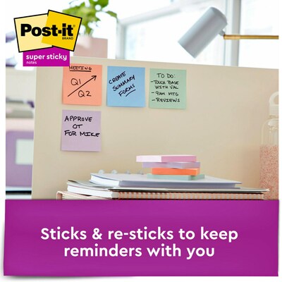 Post-it Recycled Super Sticky Notes, 3" x 3", Wanderlust Pastels Collection, 90 Sheets/Pad, 5 Pads/Pack (654-5SSNRP)