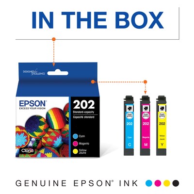 Epson T202520-S Tri-Color Ink Cartridge, Standard Yield, 3/Pack (EPST202520S)