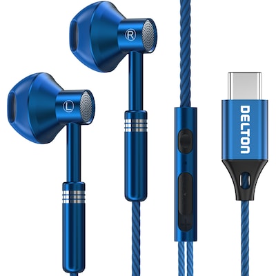 Delton 18EC USB-C Earbuds with Microphone, Blue (DWH18ECBL)