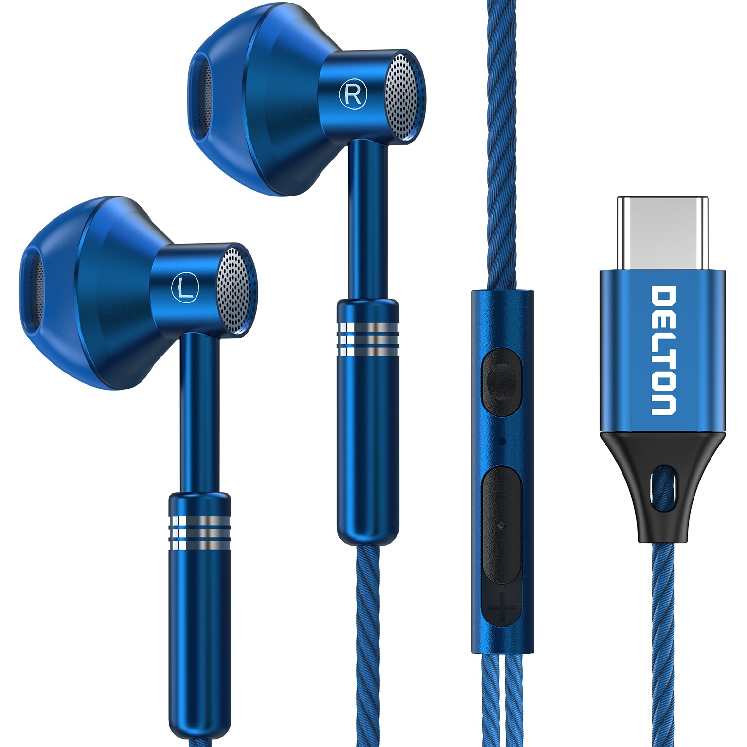 Delton 18EC USB-C Earbuds with Microphone, Blue (DWH18ECBL)