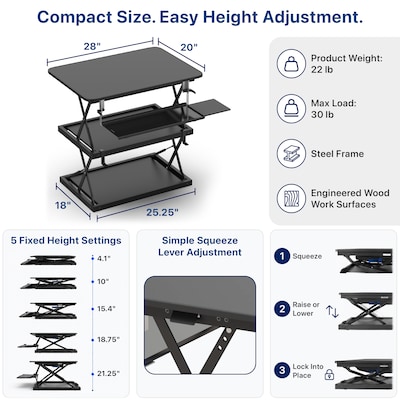 Uncaged Ergonomics Adjustable Standing Desk Converter with Keyboard Tray, Black (CDM)