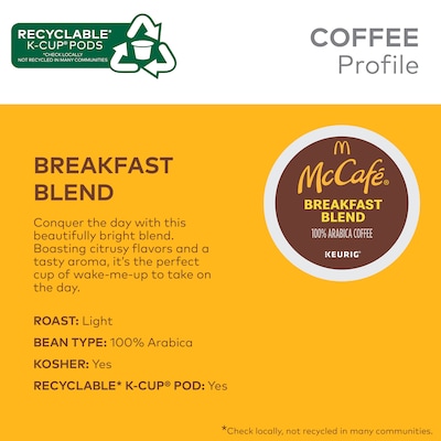 McCafe Breakfast Blend Coffee Keurig® K-Cup® Pods, Light Roast, 24 Pods/Box (5000358127)