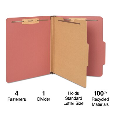 Staples 60% Recycled Pressboard Classification Folder, 1-Divider, 1.75 Expansion, Letter Size, Brick Red, 20/Box