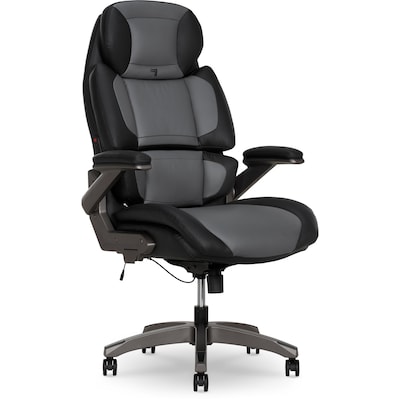 Sharper Image S-950 Heated Ergonomic Faux Leather Swivel Executive Massage Chair, Gray/Black (52755M