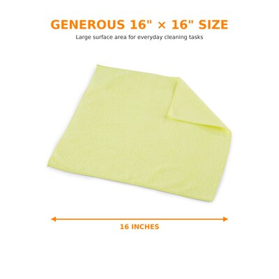 Coastwide Professional Microfiber Cloths, 16" x 16", Yellow, 12/Pack