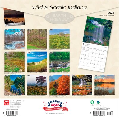 2026 BrownTrout Indiana Wild & Scenic 12 x 12 Monthly Wall Calendar (9798330703876)