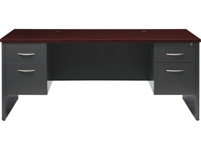 Hirsh 72W Double-Pedestal Desk, Charcoal/Mahogany (20532)