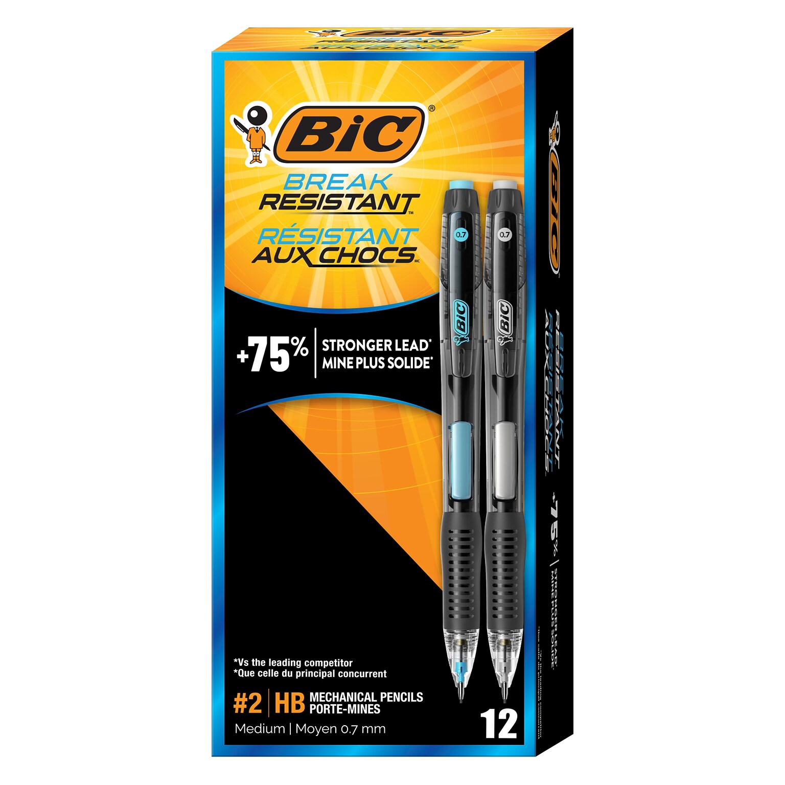 BIC Break Resistant Mechanical Pencil, 0.7, #2 Medium Lead, 12/Pack (MV7PR11-BLK)