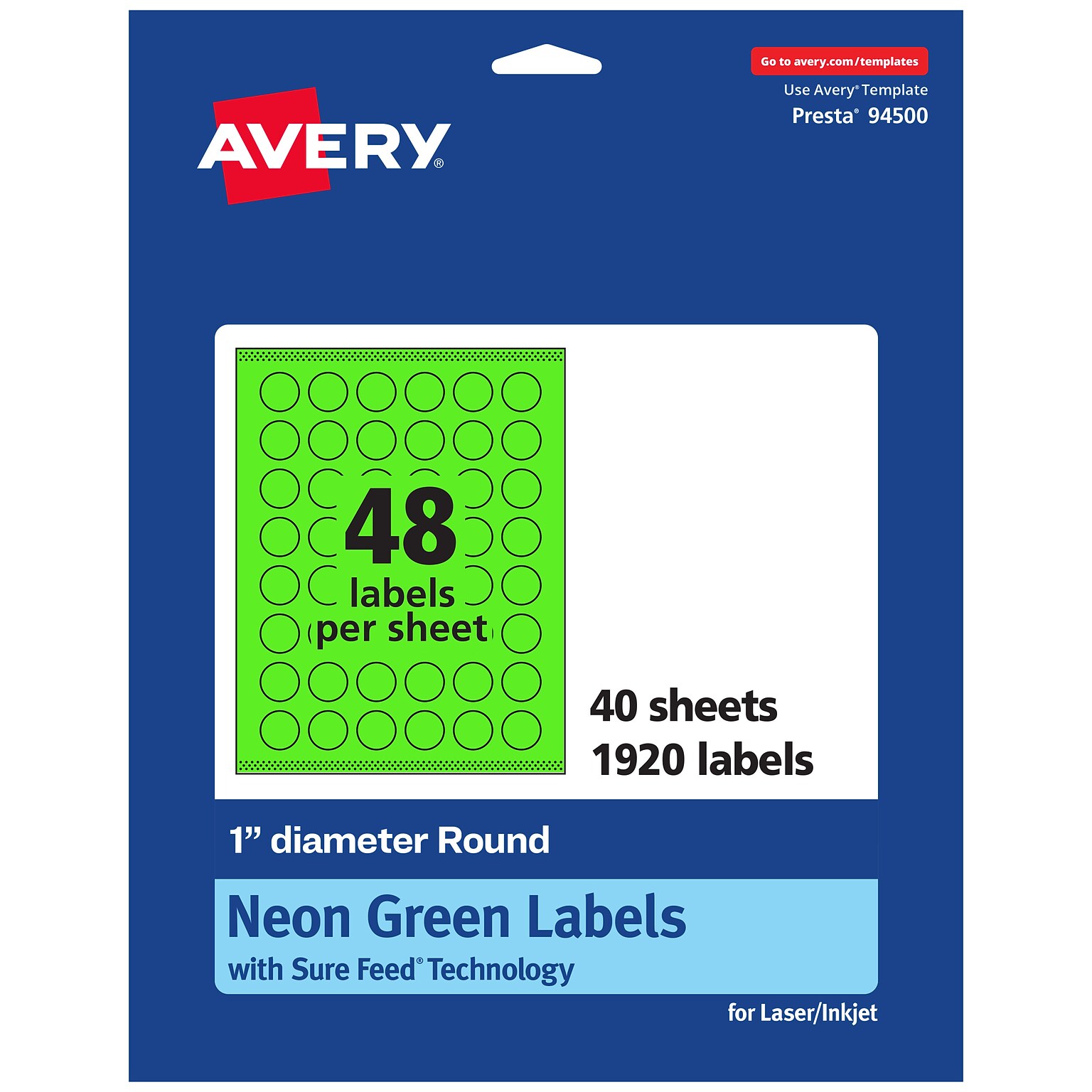 Avery Laser/Inkjet Multipurpose Circle Labels, 1 Dia., Neon Green, 1920/Pack (94500)