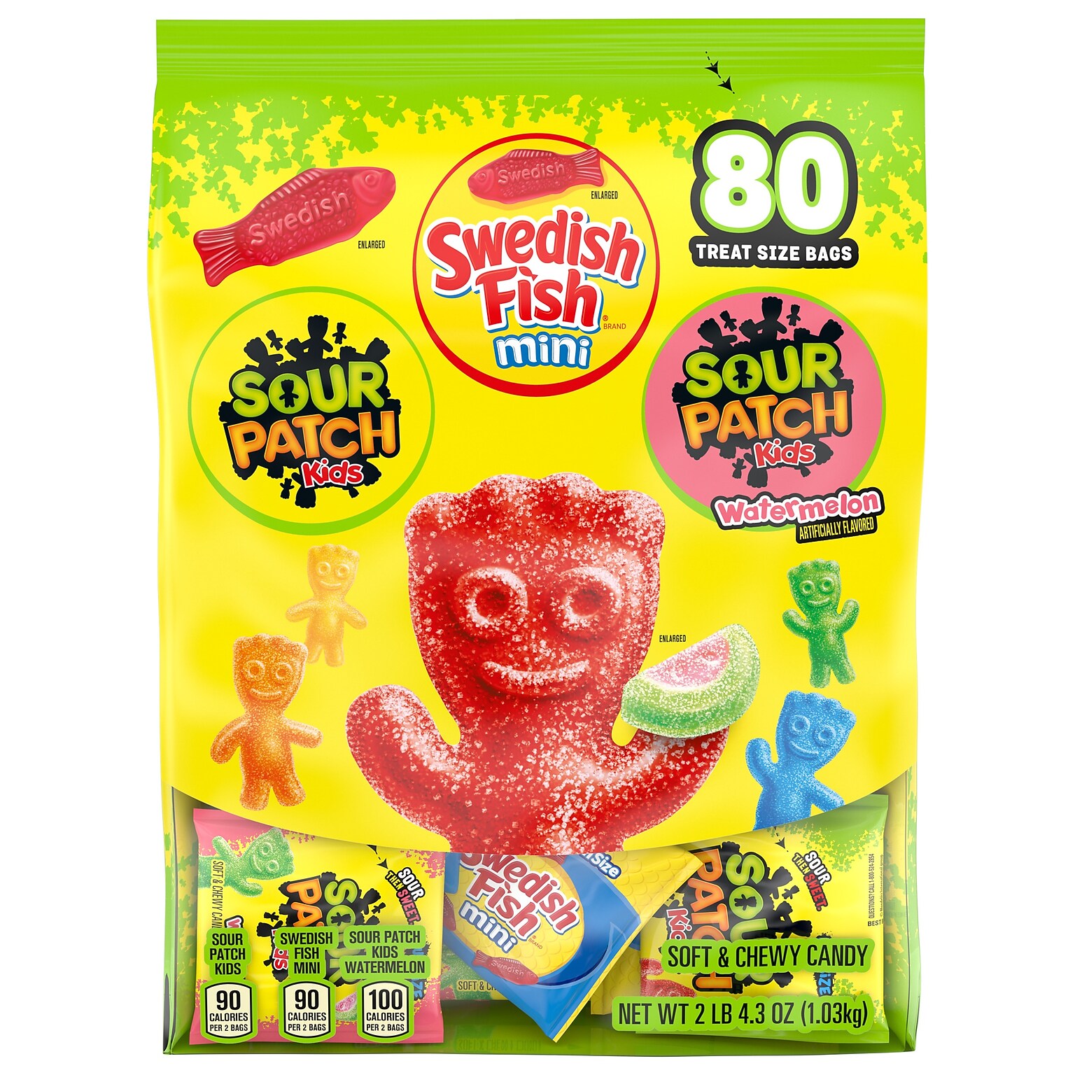 Sour Patch Kids & Swedish Fish Mini Chewy Candy Variety Bag, Assorted Flavors, 4.3 oz., 80 Pouches/Bag (MOZ01341)