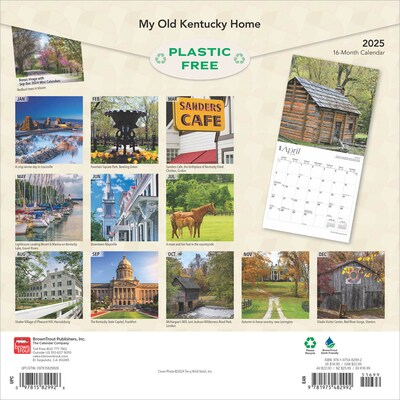 2025 BrownTrout My Old Kentucky Home Kentucky Places 12 x 12 Monthly Square Wall Calendar (9781975