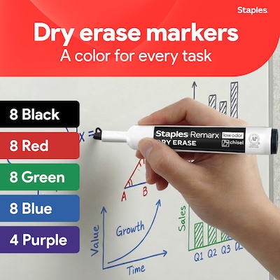 Staples Remarx Dry Erase Marker, Chisel Tip, Assorted, 36/Pack (ST62935)