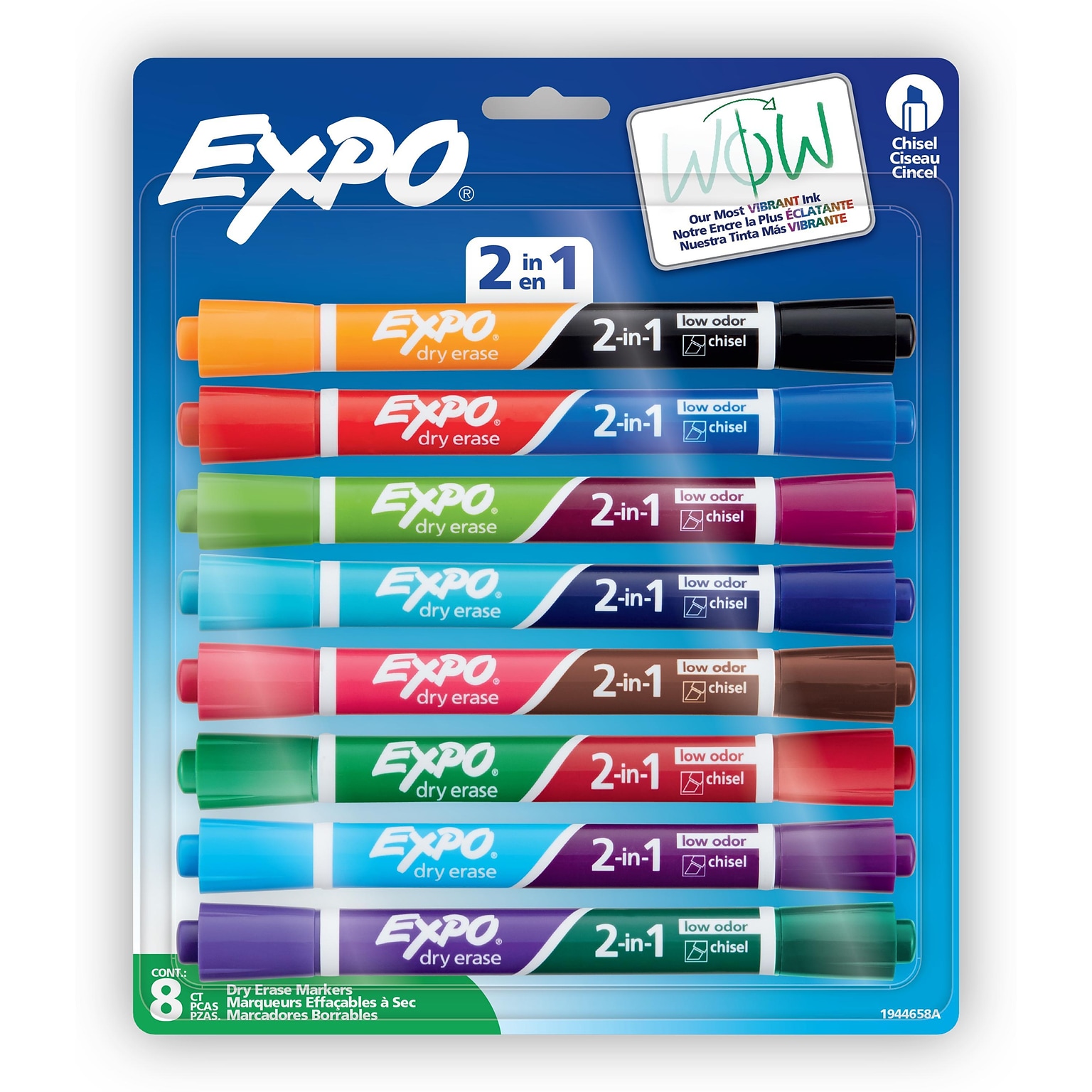 Expo 2-in-1 Tank Dry Erase Markers, Chisel Tip, Assorted Colors, 8/Pack (1944658)
