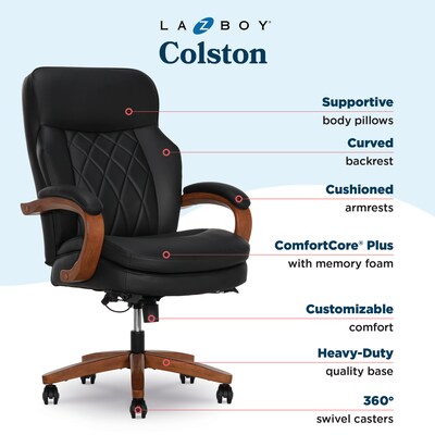 La-Z-Boy Colston Ergonomic Vegan Leather Swivel Executive Chair, Black (60120-BLK)