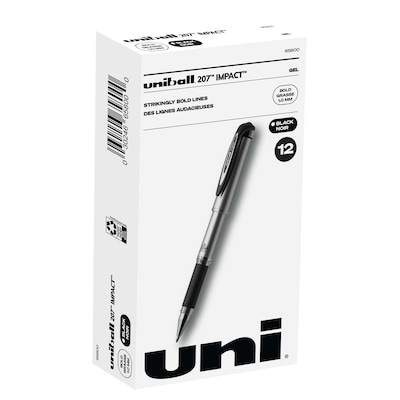 uni-ball 207 Impact Gel Pens, Bold Point, Black Ink, Dozen (65800)