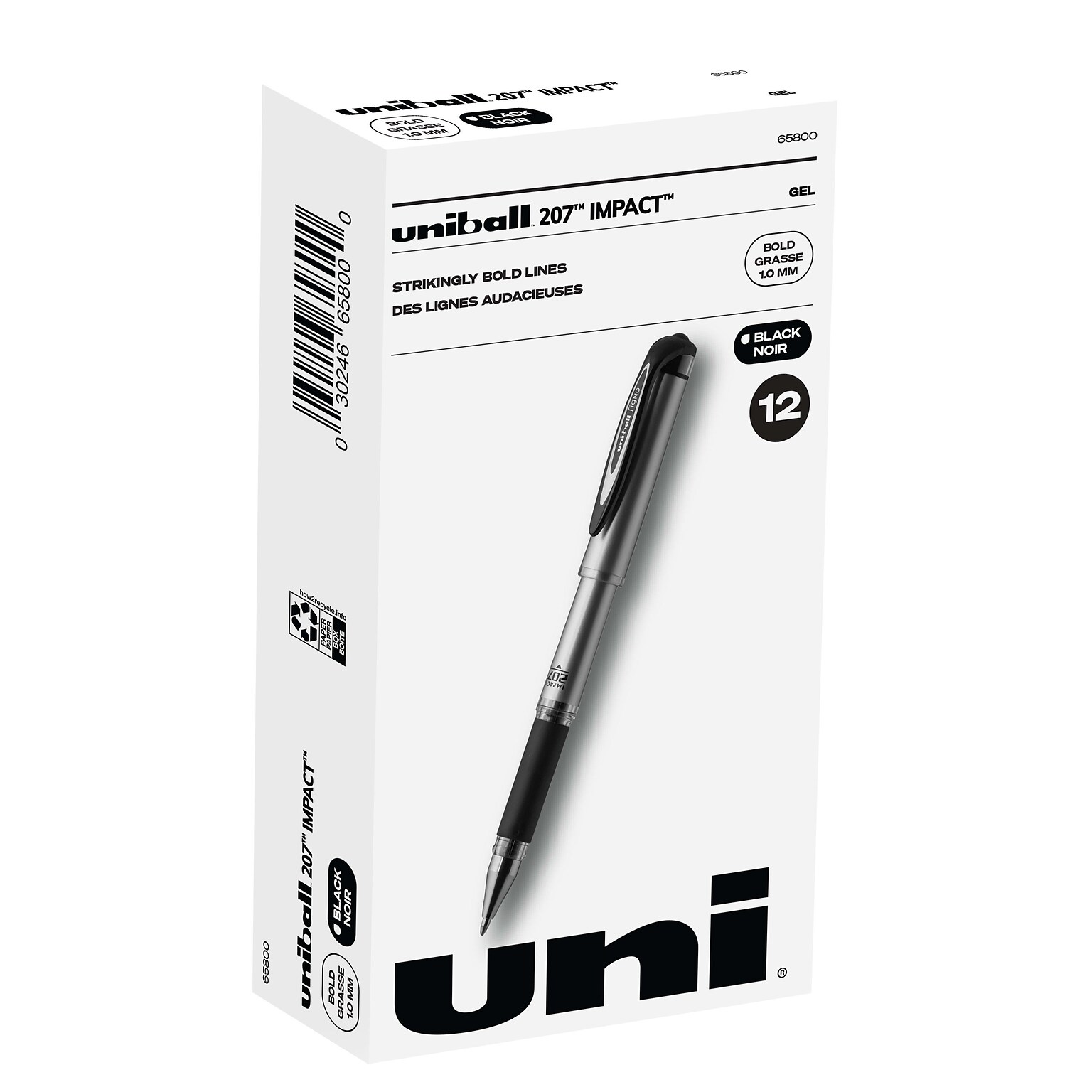 uni-ball 207 Impact Gel Pens, Bold Point, Black Ink, Dozen (65800)