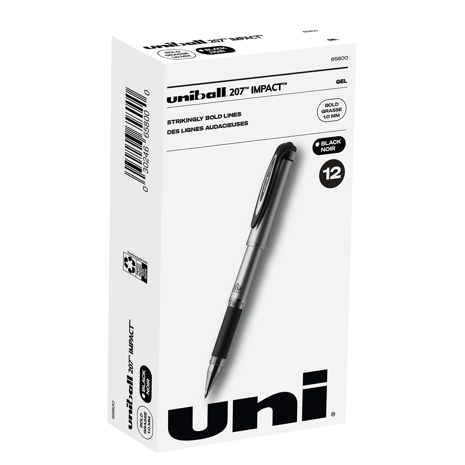 uni-ball 207 Impact Gel Pens, Bold Point, Black Ink, 12/Pack (65800)