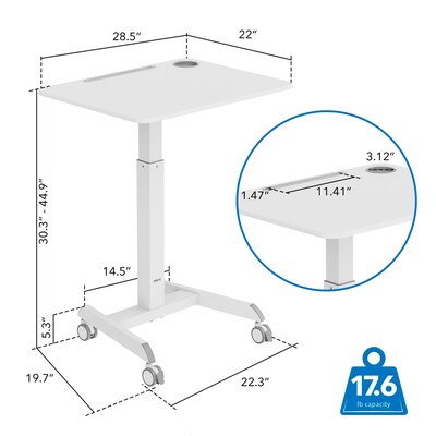 Mount-It! Metal Height-Adjustable Sit-Stand Mobile Laptop Cart with Lockable Wheels, White (MI-7975)