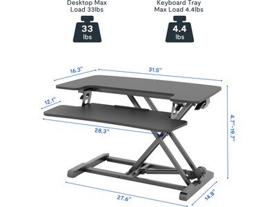 FlexiSpot M7 Series 32"W Manual Rectangular Adjustable Standing Desk Converter, Black (M7-E-32B)