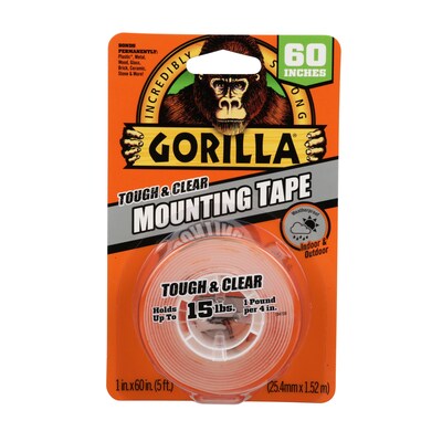 Gorilla Tough & Clear Double-Sided Mounting Tape, 1 x 60, Clear (6065003)