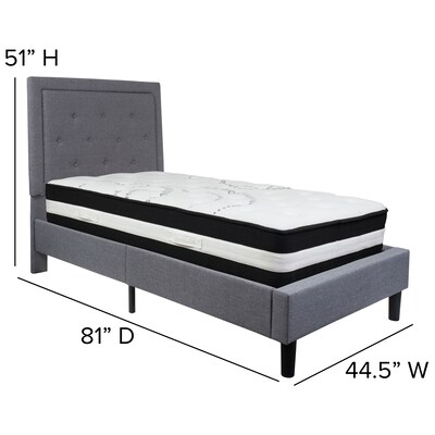 Flash Furniture Roxbury Tufted Upholstered Platform Bed in Light Gray Fabric with Pocket Spring Mattress, Twin (SLBM25)