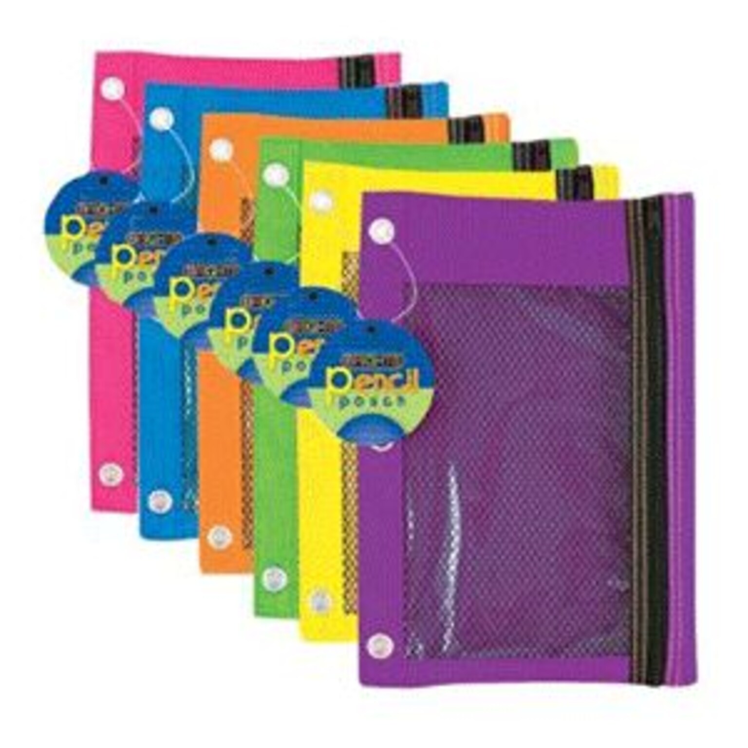 Bazic Bright Color 3-Ring Pencil Pouch W/ Mesh Window, 7X10, Assorted Colors