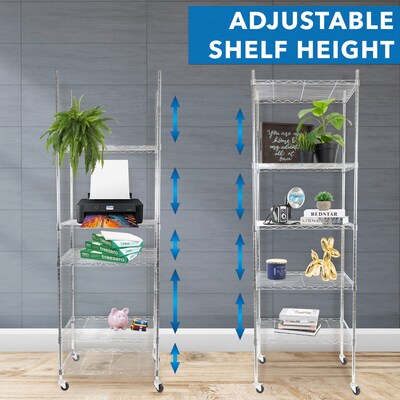 Mount-It! 5-Tier Wire Shelving Unit with Wheels, Holds 88 lbs per shelf, Silver (MI-7862)