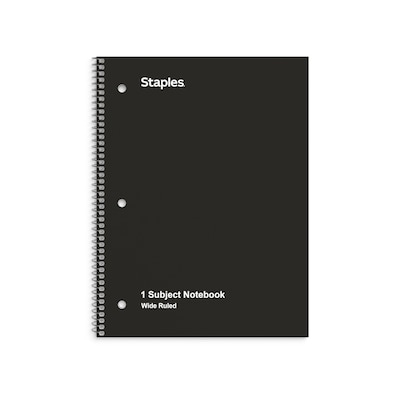 Staples 1-Subject Notebook, 8 x 10.5, Wide Ruled, 70 Sheets, Black (TR24001)