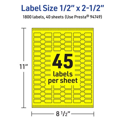 Avery Laser/Inkjet Multipurpose Decorative Edge Labels, 0.5" x 2.5", Neon Yellow, 1800/Pack (94749)